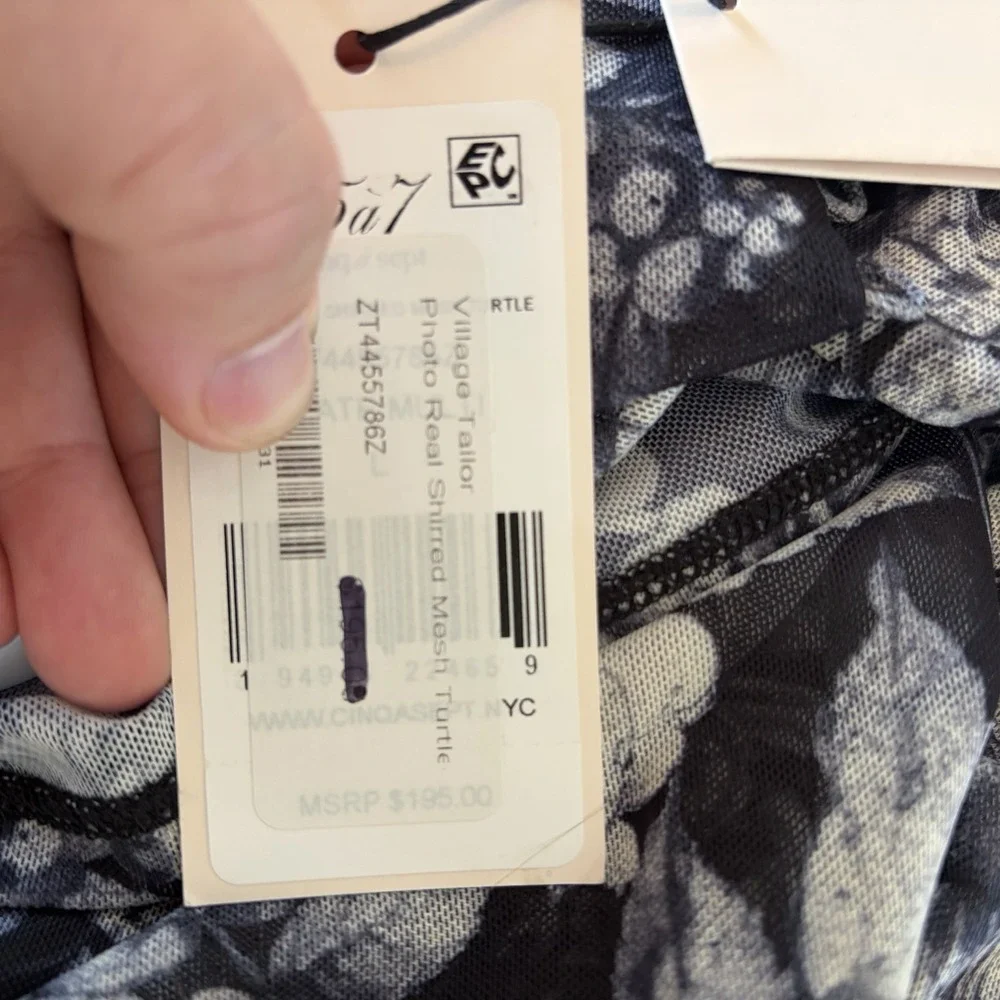 NWT Cinq a' Sept Photo Real Shirred Mesh Turtleneck in Slate Blouse Top Large - Picture 7 of 15